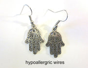 hamsa hand earrings  chamesh or hand of fatima silver charm jewelry filagree fancy hamsa / hypoallergic wires