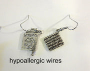passover theme silver earrings one matzah one haggadah / hypo allergic wires
