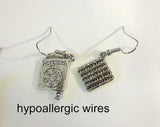 passover theme silver earrings one matzah one haggadah / hypo allergic wires