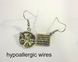 passover theme silver earrings one seder plate one matzah / hypo allergic wires