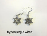star of david silver charm earrings sterling silver ear wires l'chi star of david / hypoallergic wires