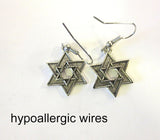 star of david silver charm earrings sterling silver ear wires double star of david / hypoallergic wires