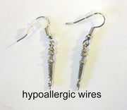 jewish high holiday silver earrings yad torah pointer / hypoallergic wires