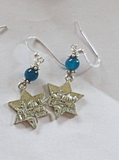 star of david earrings with gemstones jerusalem scene sterling ear wires / azure agates
