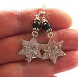 star of david earrings with gemstones jerusalem scene sterling ear wires / black onyx
