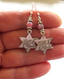 star of david earrings with gemstones jerusalem scene sterling ear wires / pink jasper