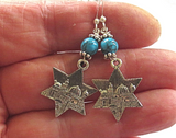 star of david earrings with gemstones jerusalem scene sterling ear wires / queen turquoise