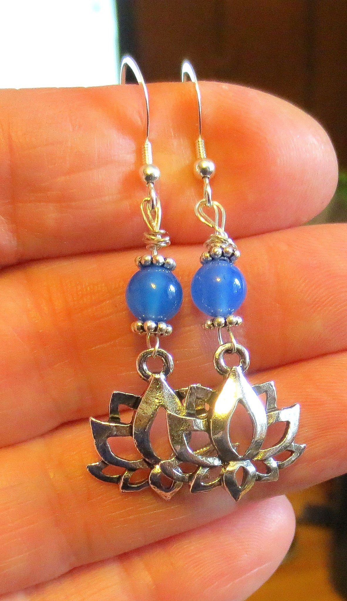 lotus flower silver earrings plain or with gemstones