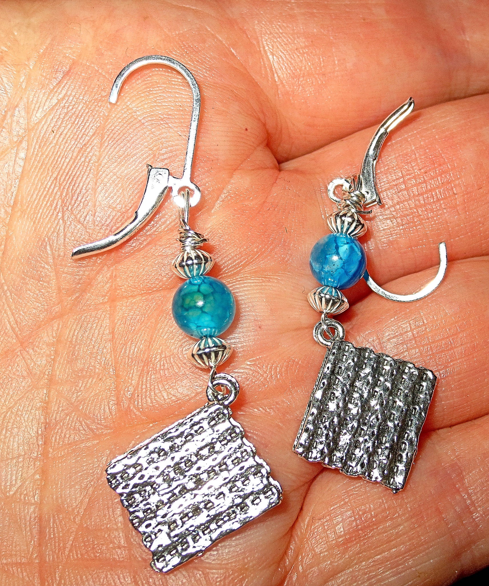 passover gemstone silver charm earrings seder plates, matzo, haggadah, jerusalem star