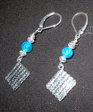 gemstone silver charm earrings for passover seder plates, matzah, haggadah blue azure agates / matzahs / sterling leverbacks