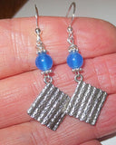 gemstone silver charm earrings for passover seder plates, matzah, haggadah blue agate / matzahs / sterling silver regular ear wires