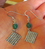 gemstone silver charm earrings for passover seder plates, matzah, haggadah spring green agate / matzahs / sterling silver regular ear wires