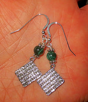 passover gemstone silver charm earrings seder plates, matzo, haggadah, jerusalem star matzo / green jasper / regular sterling earwires