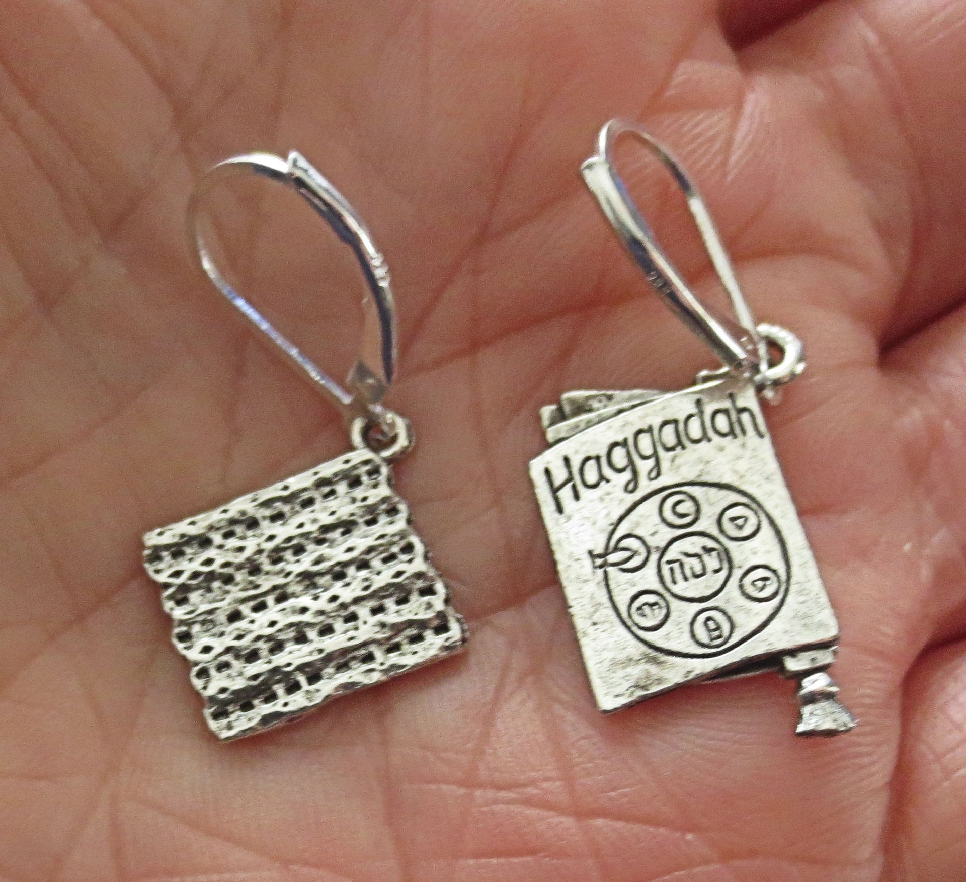 passover theme silver earrings one matzah one haggadah / sterling silver lever backs