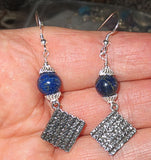 passover gemstone silver charm earrings seder plates, matzo, haggadah, jerusalem star matzo / lapis / regular sterling earwires