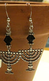 hanukkah or chanukah swarovski crystals silver earrings menorahs and dreidels sterling ear wires black jet bicone / menorahs / regular ear wires