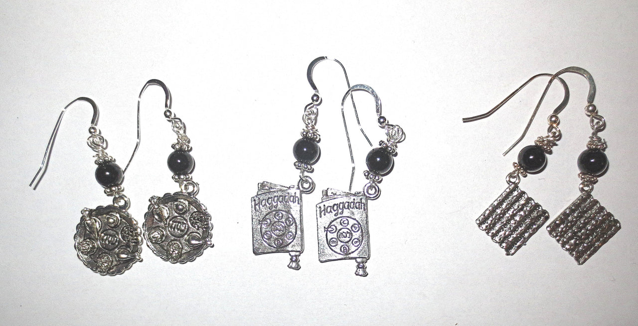 gemstone silver charm earrings for passover seder plates, matzah, haggadah