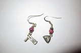 gemstone silver charm earrings for purim sesame pink jasper / one hamentashen one grogger / sterling regular ear wires