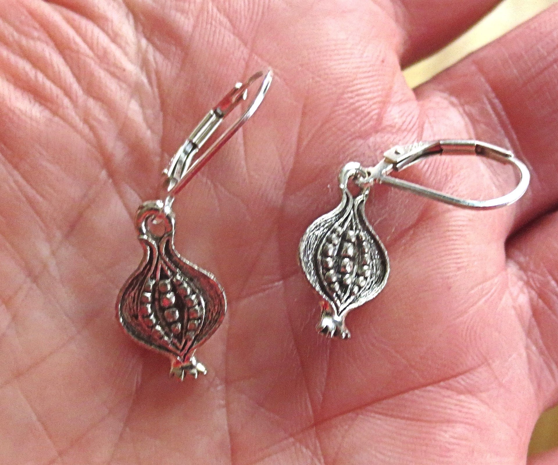 everyday judaica and shabbat silver earrings pomegranate / sterling leverbacks