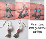 gemstone silver charm earrings for purim