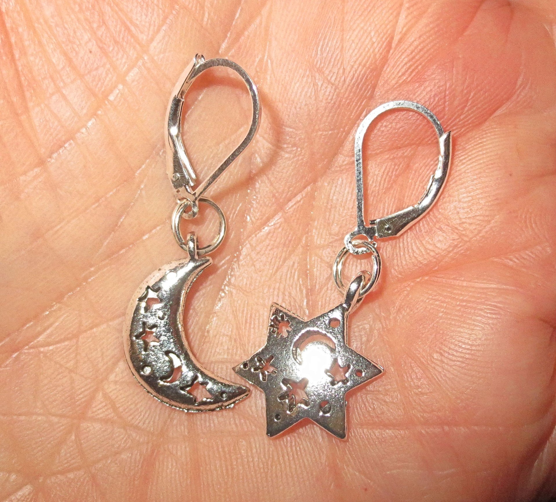 star of david silver charm earrings sterling silver ear wires cut out star of david / sterling leverbacks