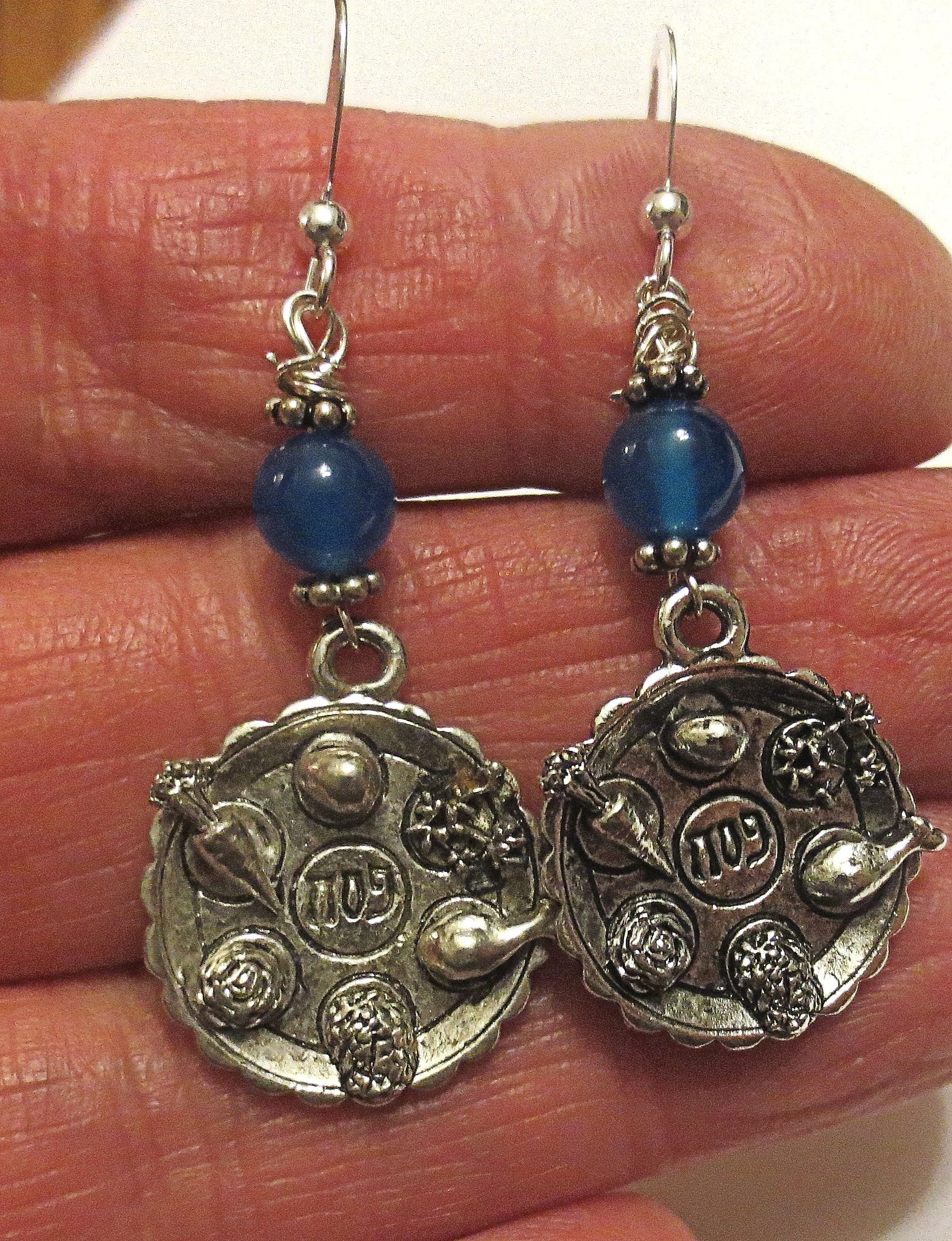 passover gemstone silver charm earrings seder plates, matzo, haggadah, jerusalem star