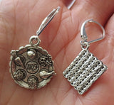 passover theme silver earrings one seder plate one matzah / sterling silver lever backs