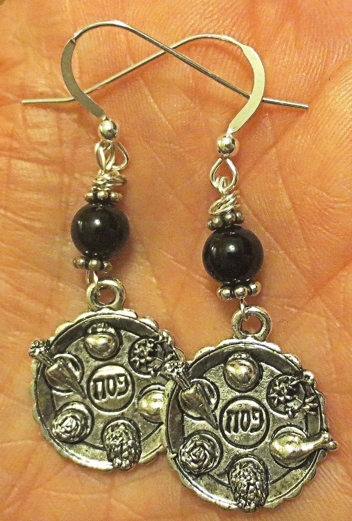 passover gemstone silver charm earrings seder plates, matzo, haggadah, jerusalem star