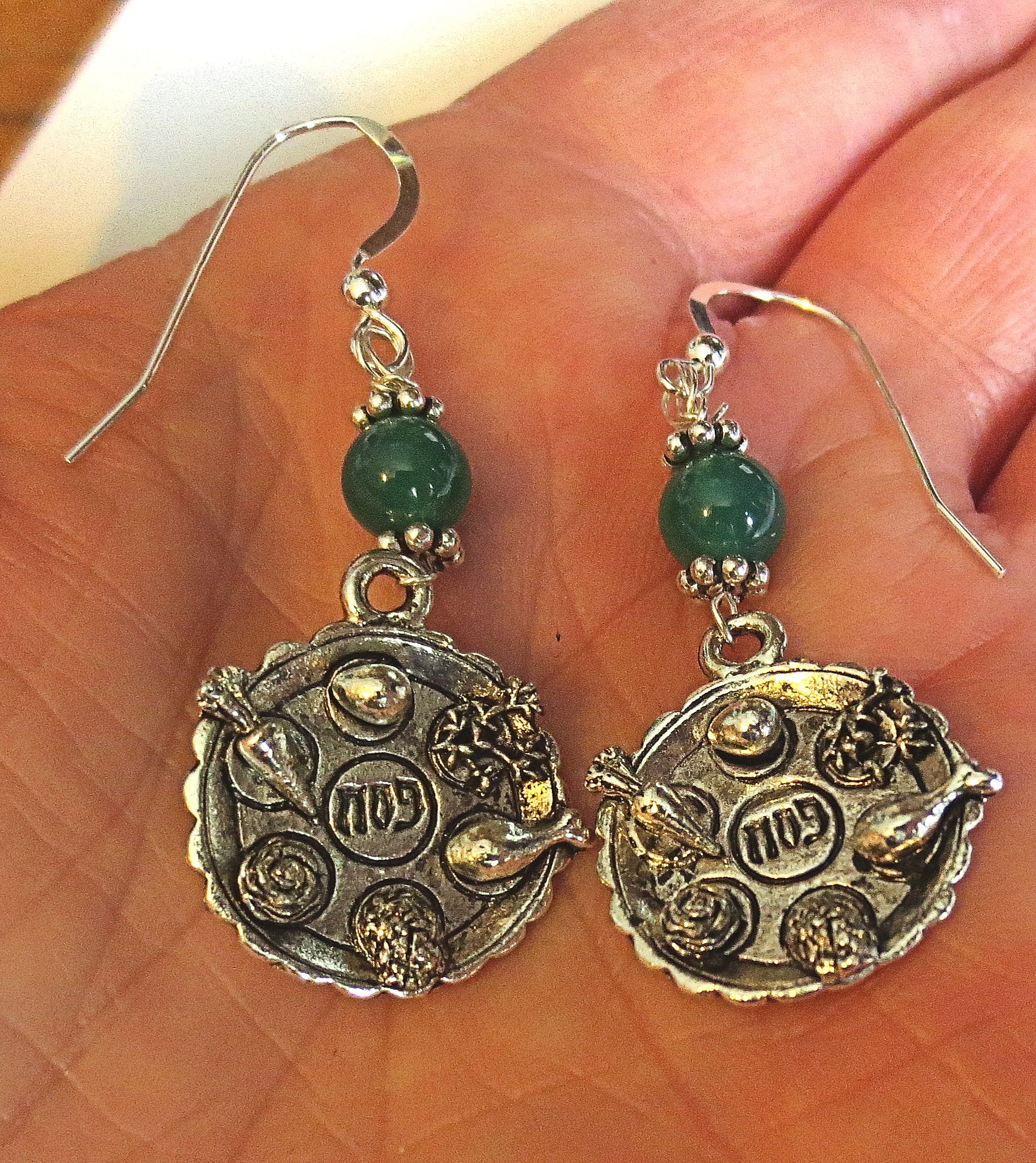 passover gemstone silver charm earrings seder plates, matzo, haggadah, jerusalem star