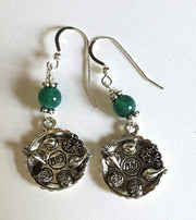 gemstone silver charm earrings for passover seder plates, matzah, haggadah spring green agate / seder plates / sterling silver regular ear wires