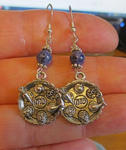 passover gemstone silver charm earrings seder plates, matzo, haggadah, jerusalem star seder plates / purple sesame jasper / regular sterling earwires