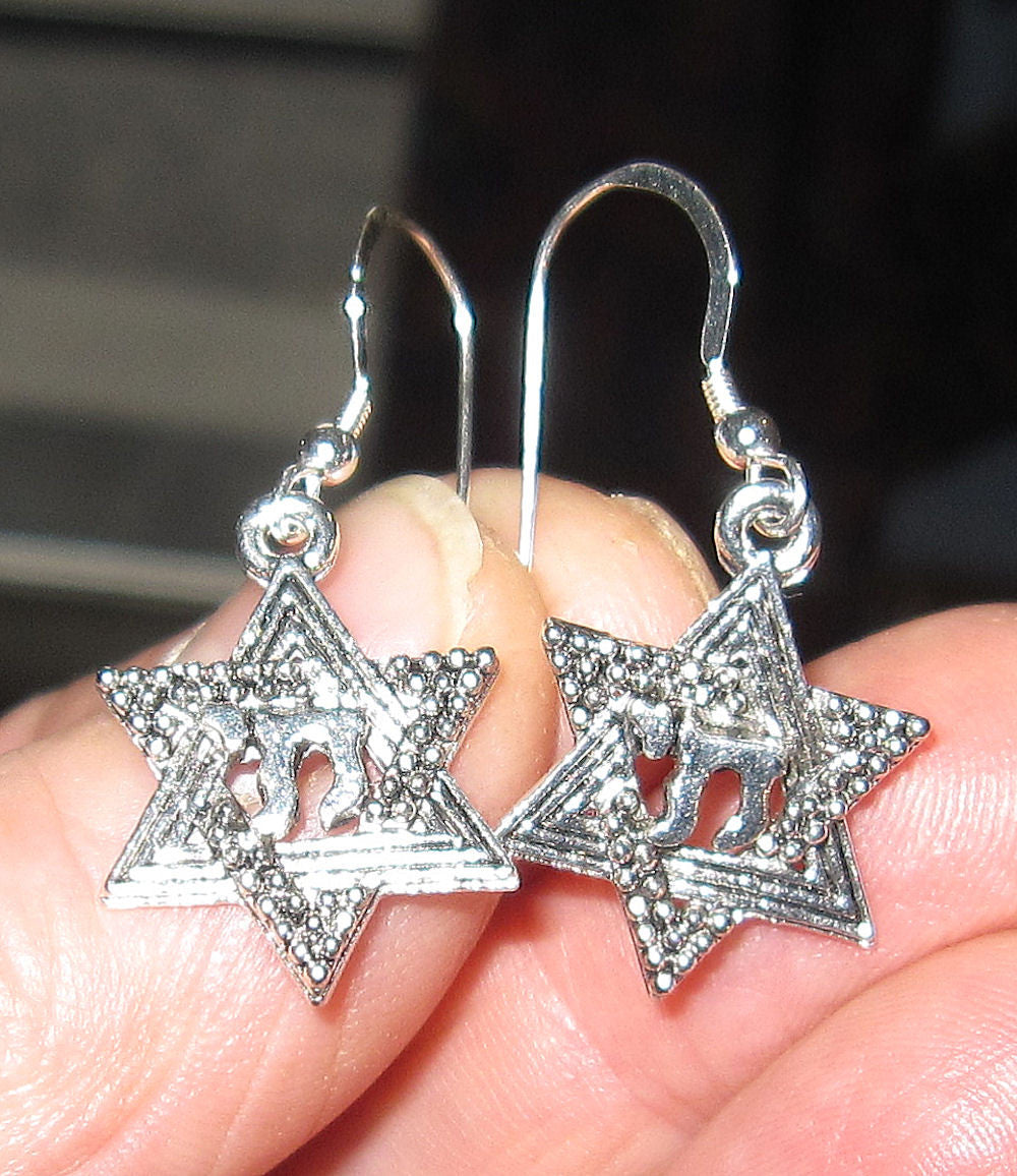 star of david silver charm earrings sterling silver ear wires