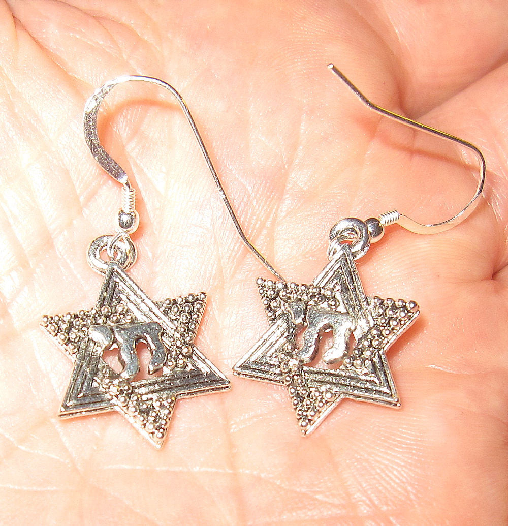 star of david silver charm earrings sterling silver ear wires