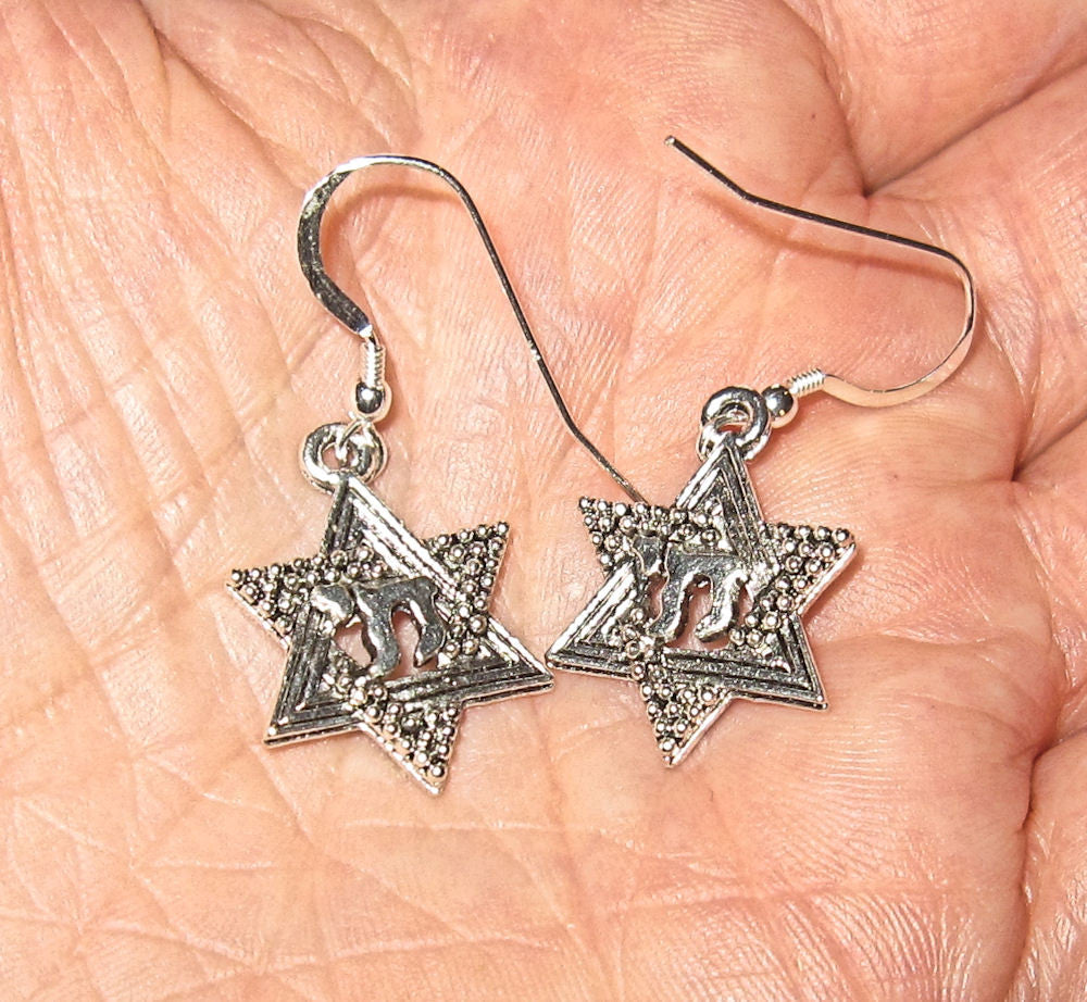 star of david silver charm earrings sterling silver ear wires