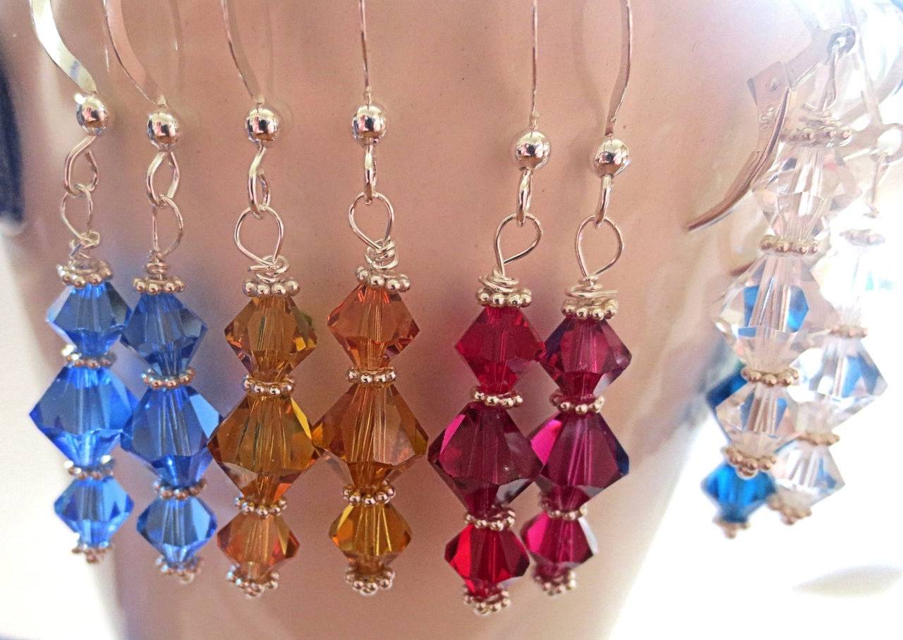 swarovski crystal earrings all sterling silver birthstone crystal earrings