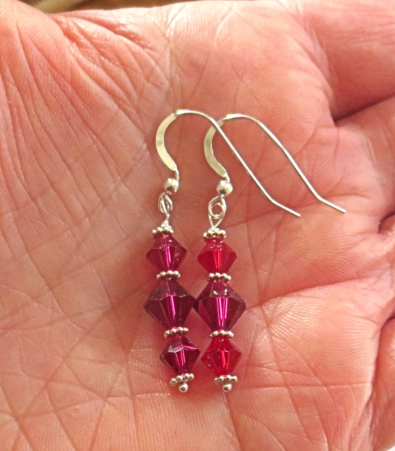 swarovski crystal earrings all sterling silver birthstone crystal earrings ruby red / sterling regular ear wires