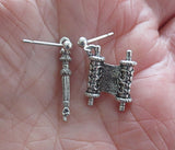 everyday judaica and shabbat silver earrings one torah one yad / sterling silver posts