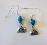 gemstone silver charm earrings for purim queen turquoise / hamentashens / sterling regular ear wires