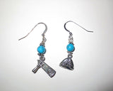 gemstone silver charm earrings for purim queen turquoise / one hamentashen one grogger / sterling regular ear wires