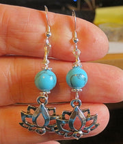 lotus flower silver earrings plain or with gemstones lotusflower / queenturquoise / hypoallergic ear wires
