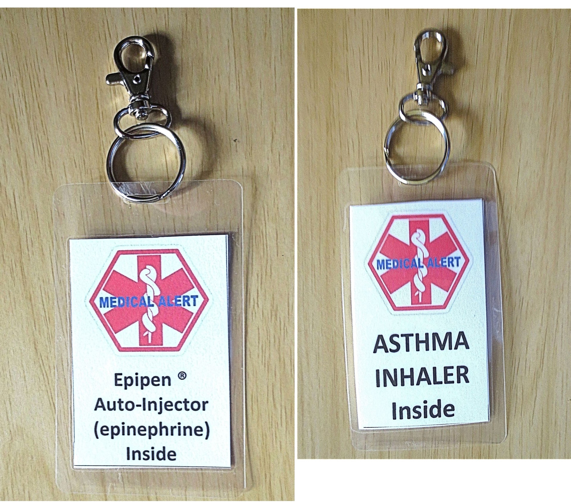 medical alert tag epipen ® auto-injector (epinephrine) inside laminated tag personalize epinephrine + asthma / hook