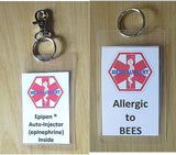 medical alert tag epipen ® auto-injector (epinephrine) inside laminated tag personalize epinephrine + bee allergy / hook