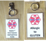 medical alert tag epipen ® auto-injector (epinephrine) inside laminated tag personalize epinephrine + gluten allergy / hook