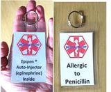 medical alert tag epipen ® auto-injector (epinephrine) inside laminated tag personalize epinephrine + penicillin allergy / none