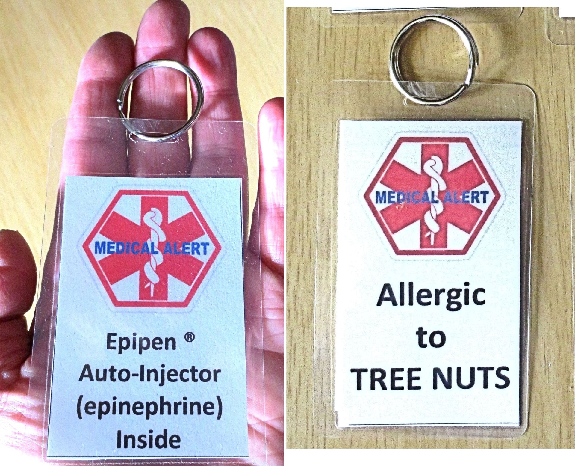 medical alert tag epipen ® auto-injector (epinephrine) inside laminated tag personalize epinephrine + tree nuts allergy / none