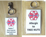 medical alert tag epipen ® auto-injector (epinephrine) inside laminated tag personalize epinephrine + tree nuts allergy / hook