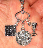 passover pesach simple silver euro pendants --- seder plate, matzah, haggadah, kiddush cup triple charms seder plate matzah kiddush cup
