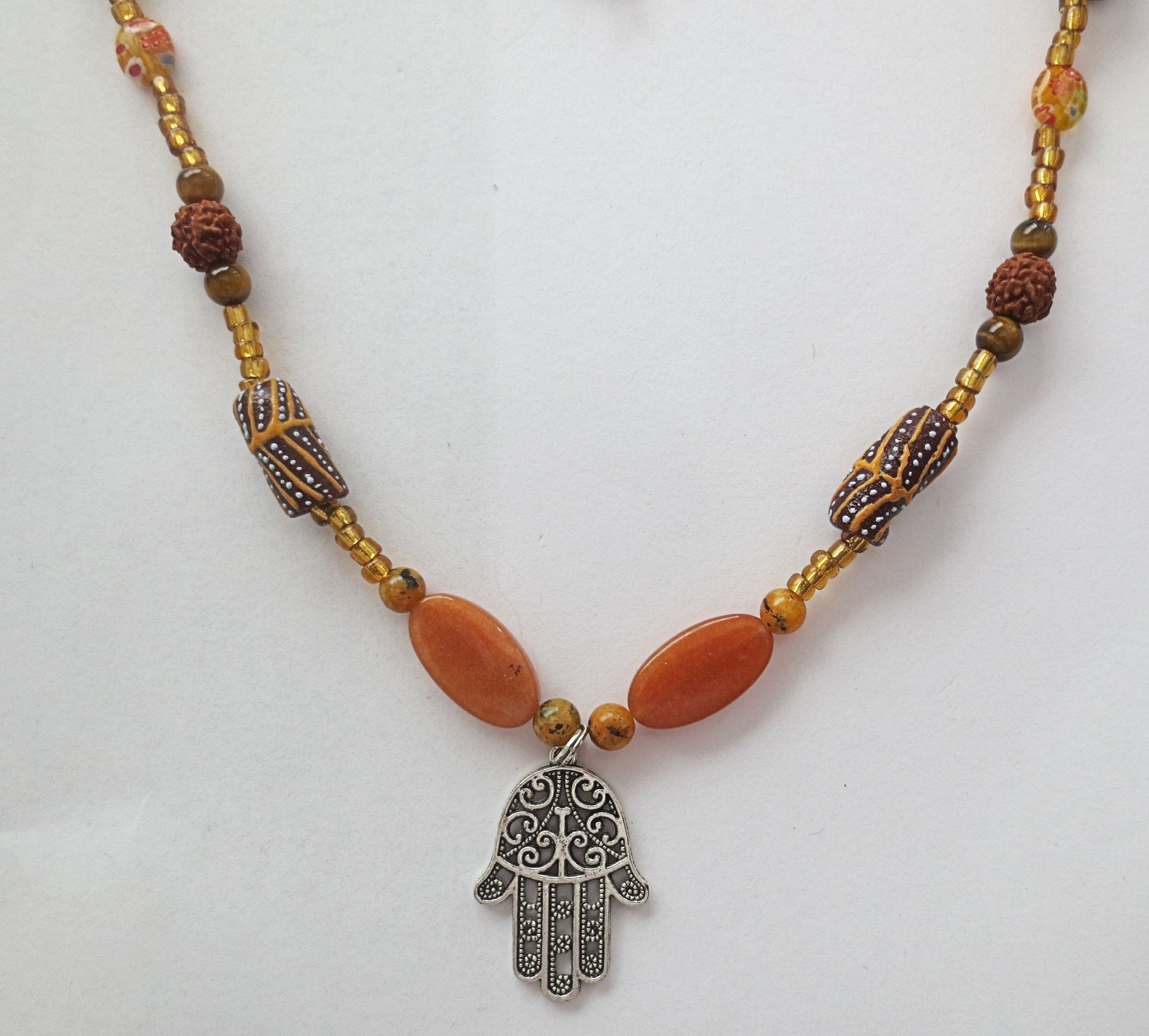 hamsa browns gold gemstone statement necklace sterling silver bohemian style