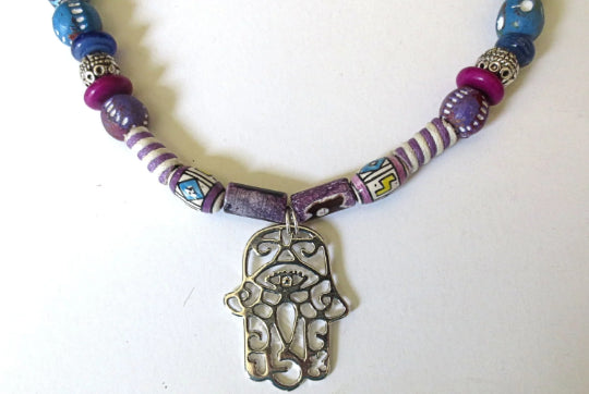 hamsa tribal beads statement gemstone necklace bohemian style