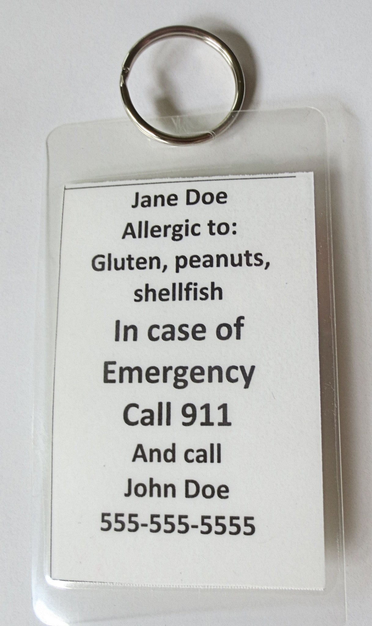 medical alert tag epipen ® auto-injector (epinephrine) inside laminated tag personalize